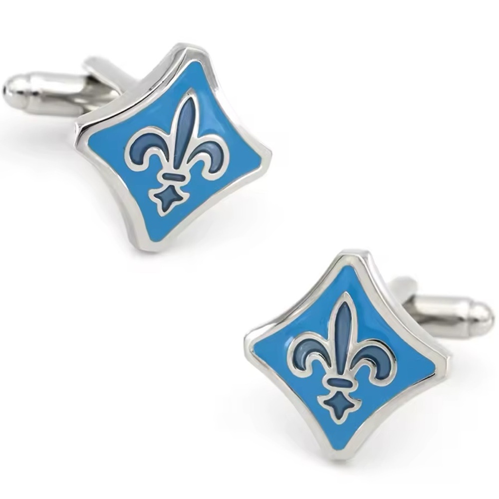 Silver and Blue Fleur-de-Lis Cufflinks